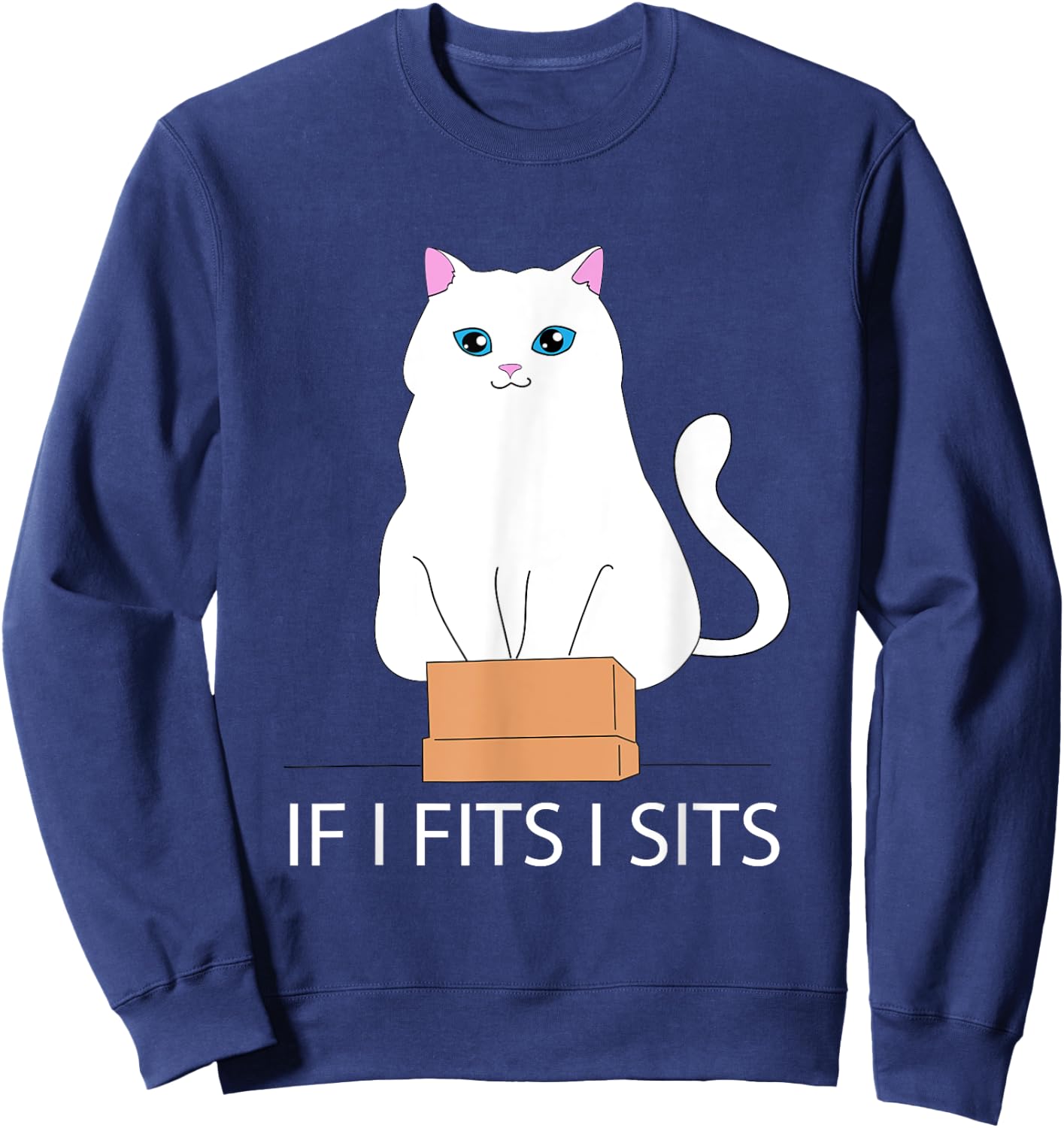 If I Fits I Sits, Cat In A Box | Cat Meme, Fat Kitty Men Women Sweatshirt - Sweatshirt | Navy