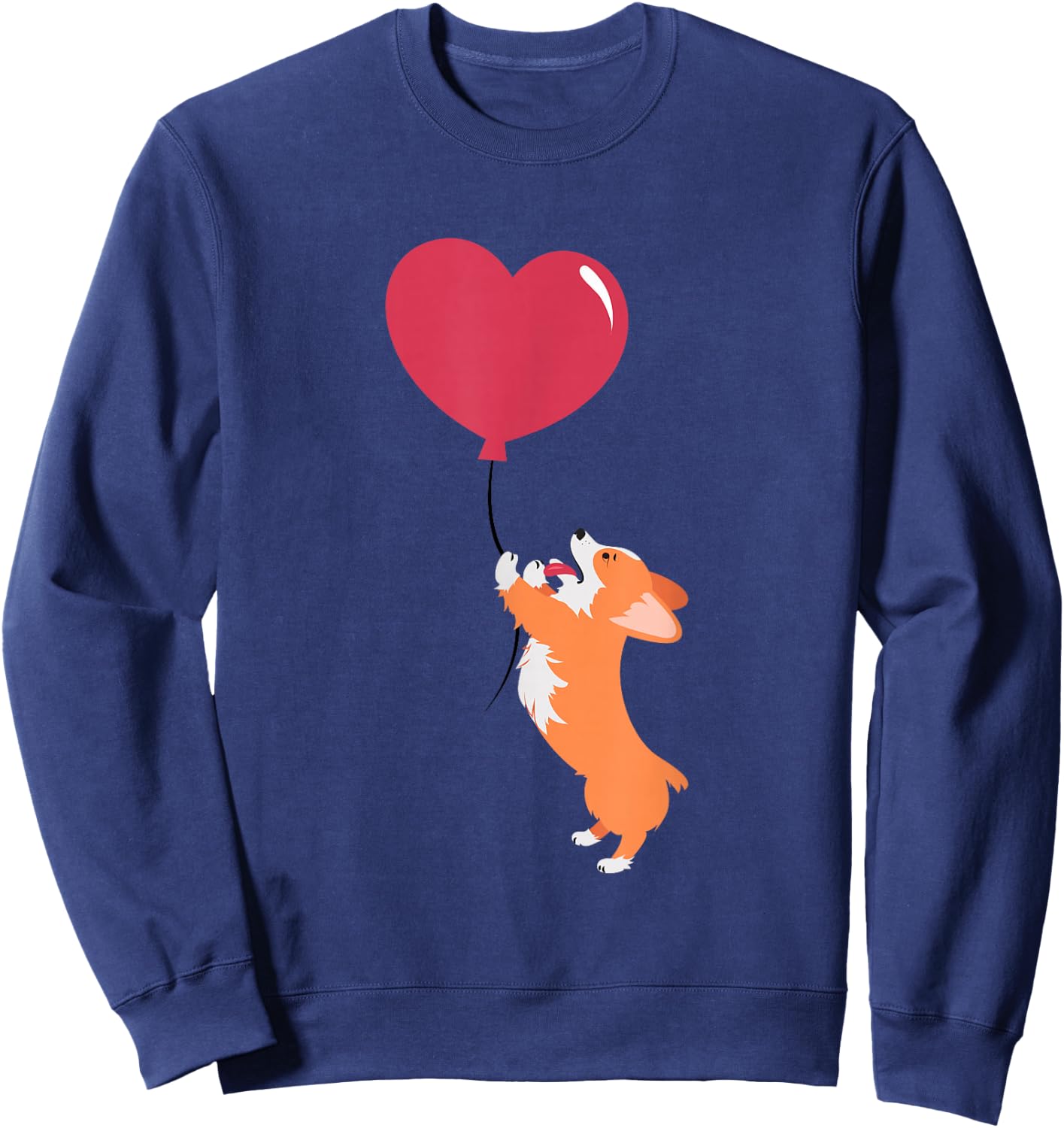 ROSS BOSS Cute Corgi Puppy Dog Holding A Valentines Balloon -Adults Kids Black Short Sleeve Valentine's Day Dog Themed Sweatshirt - Sweatshirt | Navy