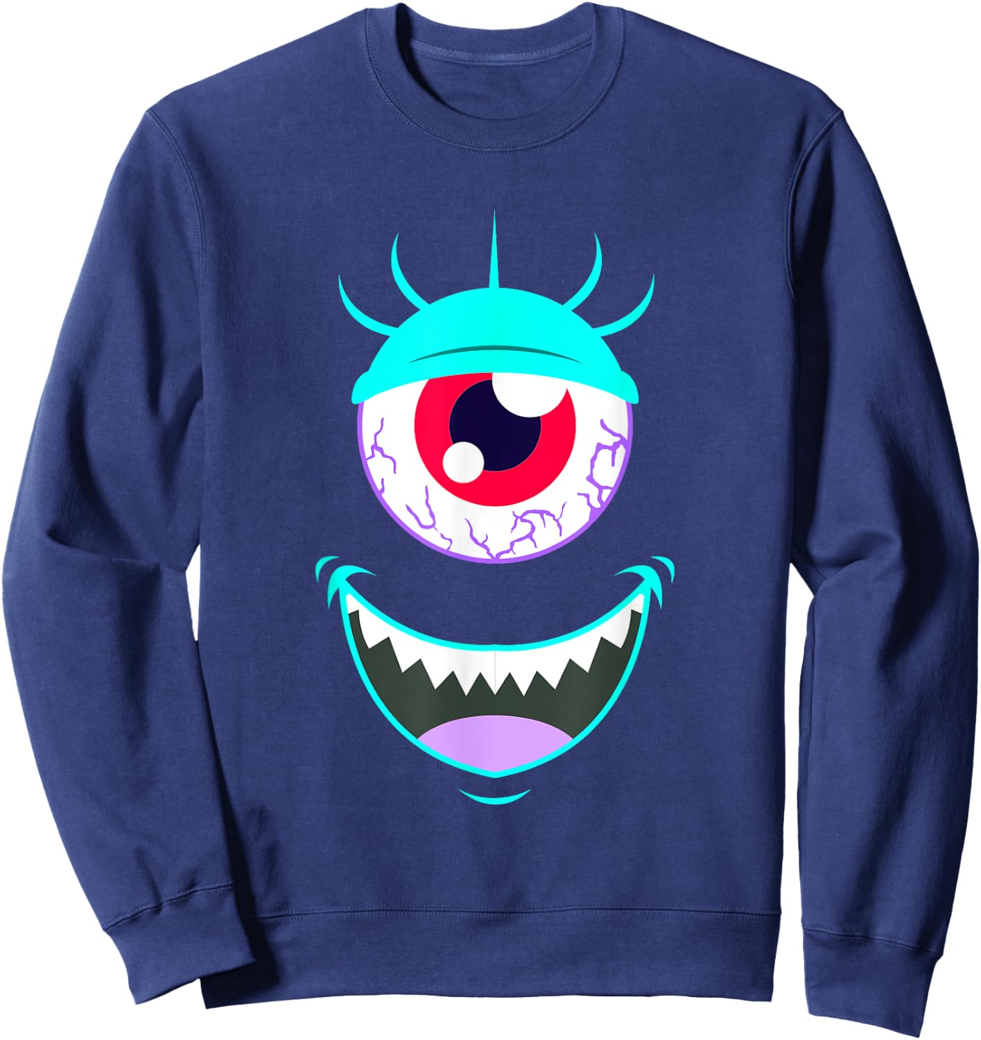 Funny Scary Monster Eyeball Face Halloween Sweatshirt - Sweatshirt | Navy