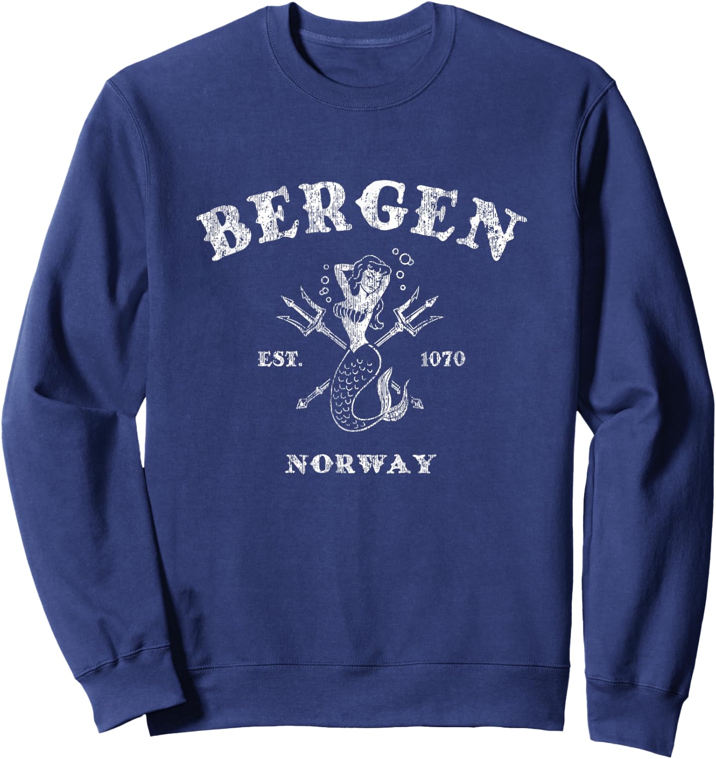 Bergen Norway Vintage Mermaid Nautical Sweatshirt - Sweatshirt | Navy