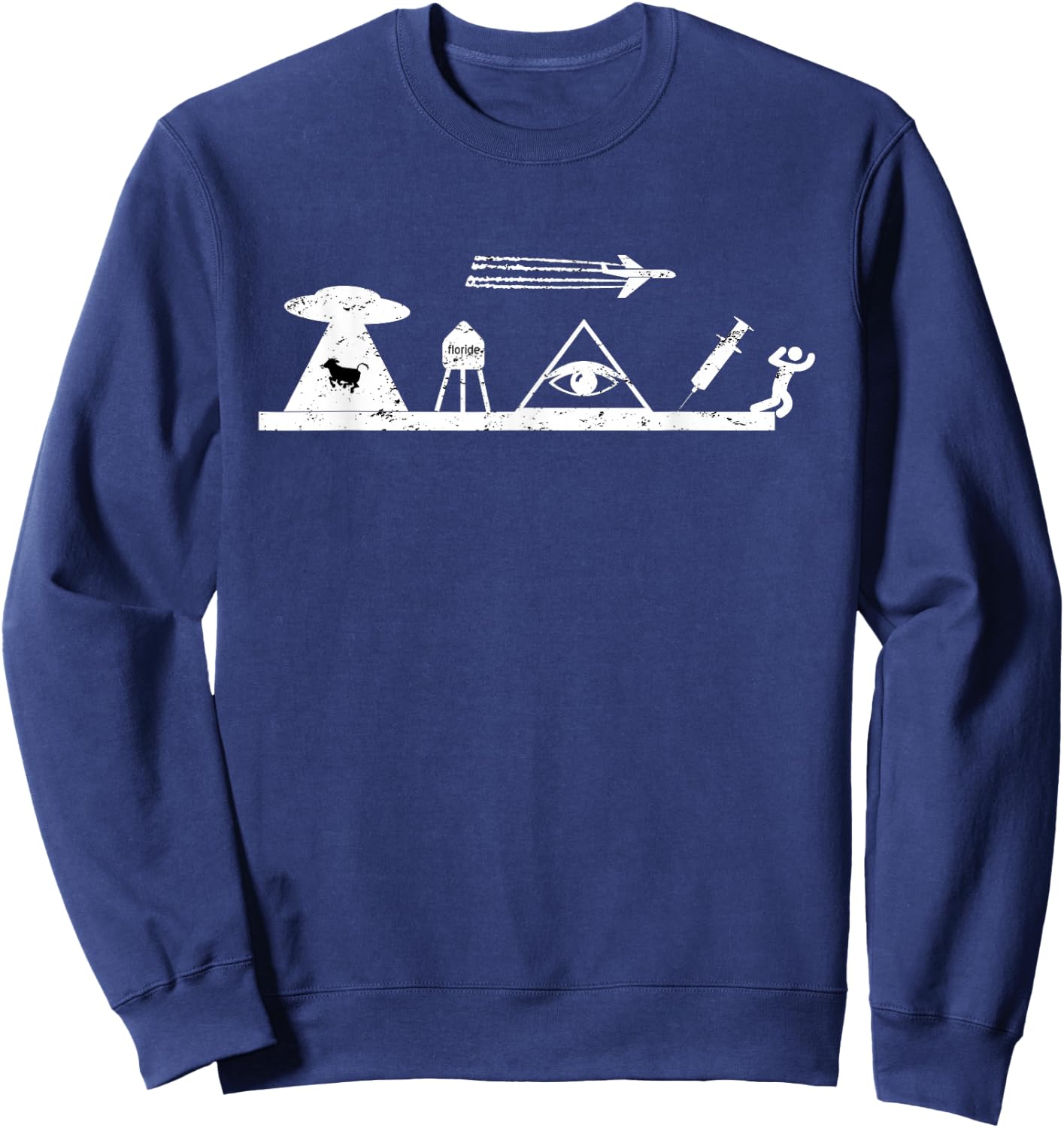 Conspiracy Theory Chem trails, Illuminati, Flat Earth, UFO Sweatshirt - Sweatshirt | Navy
