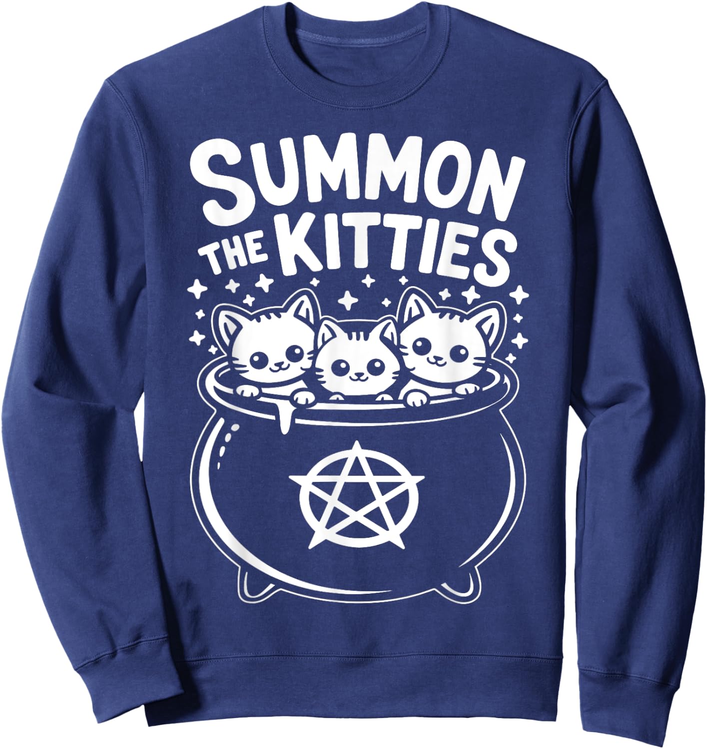 Summon The Kitties Cute Witches Cauldron Halloween Sweatshirt - Sweatshirt | Navy