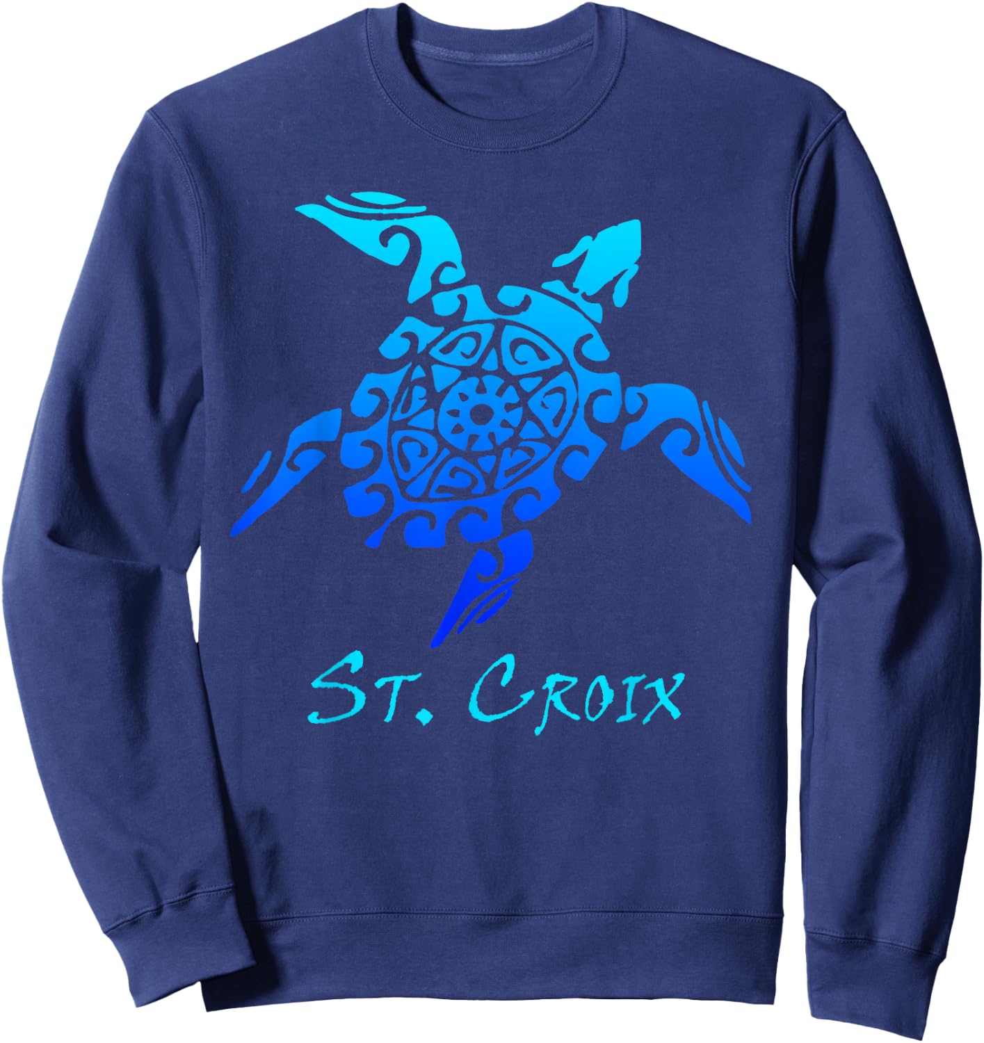 St. Croix Tribal Turtle Polynesian Tattoo Style Vacation Sweatshirt - Sweatshirt | Navy