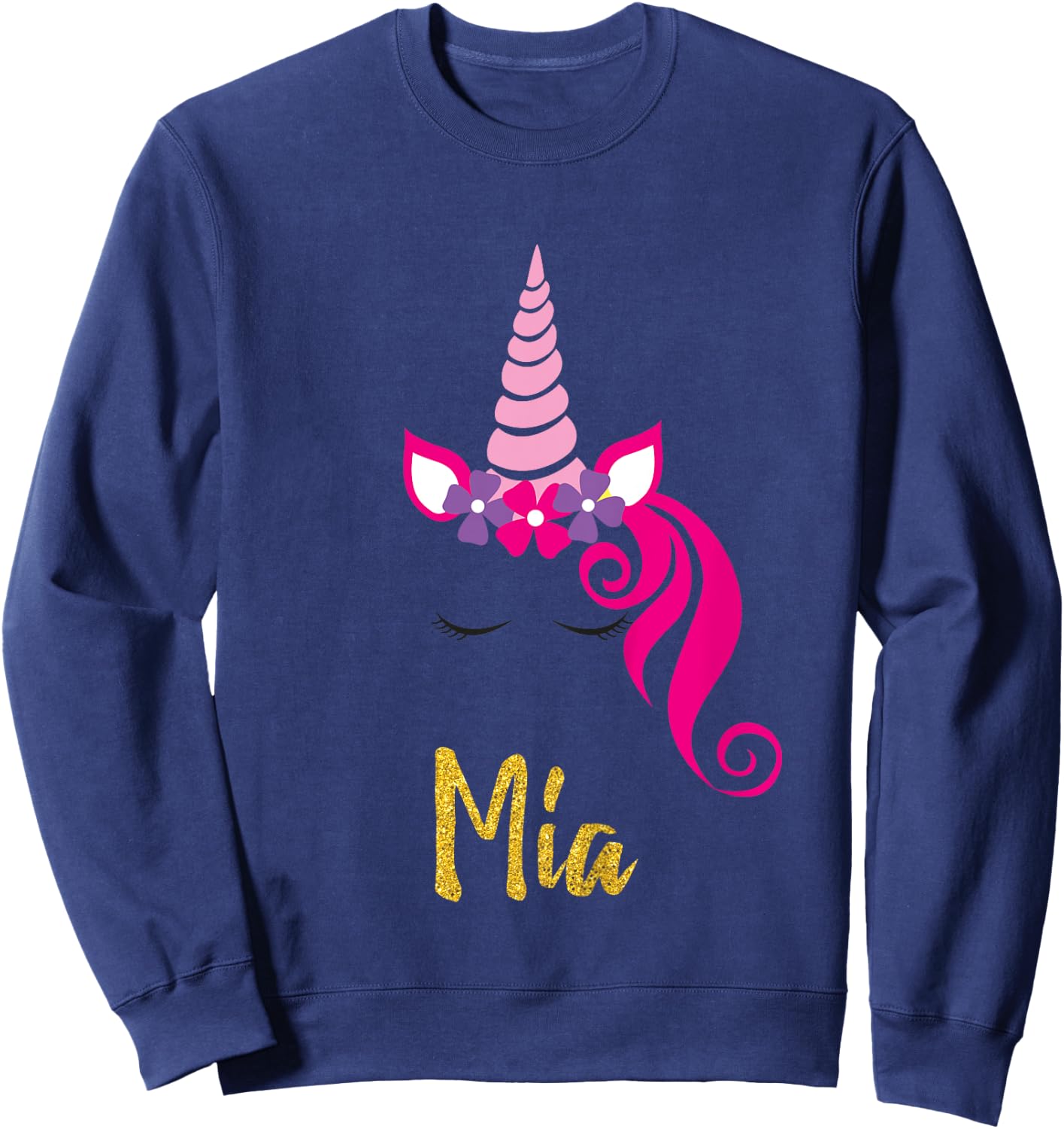 Kids Mia Unicorn Shirt Girls Personalized Name Mia Gift Sweatshirt - Sweatshirt | Navy