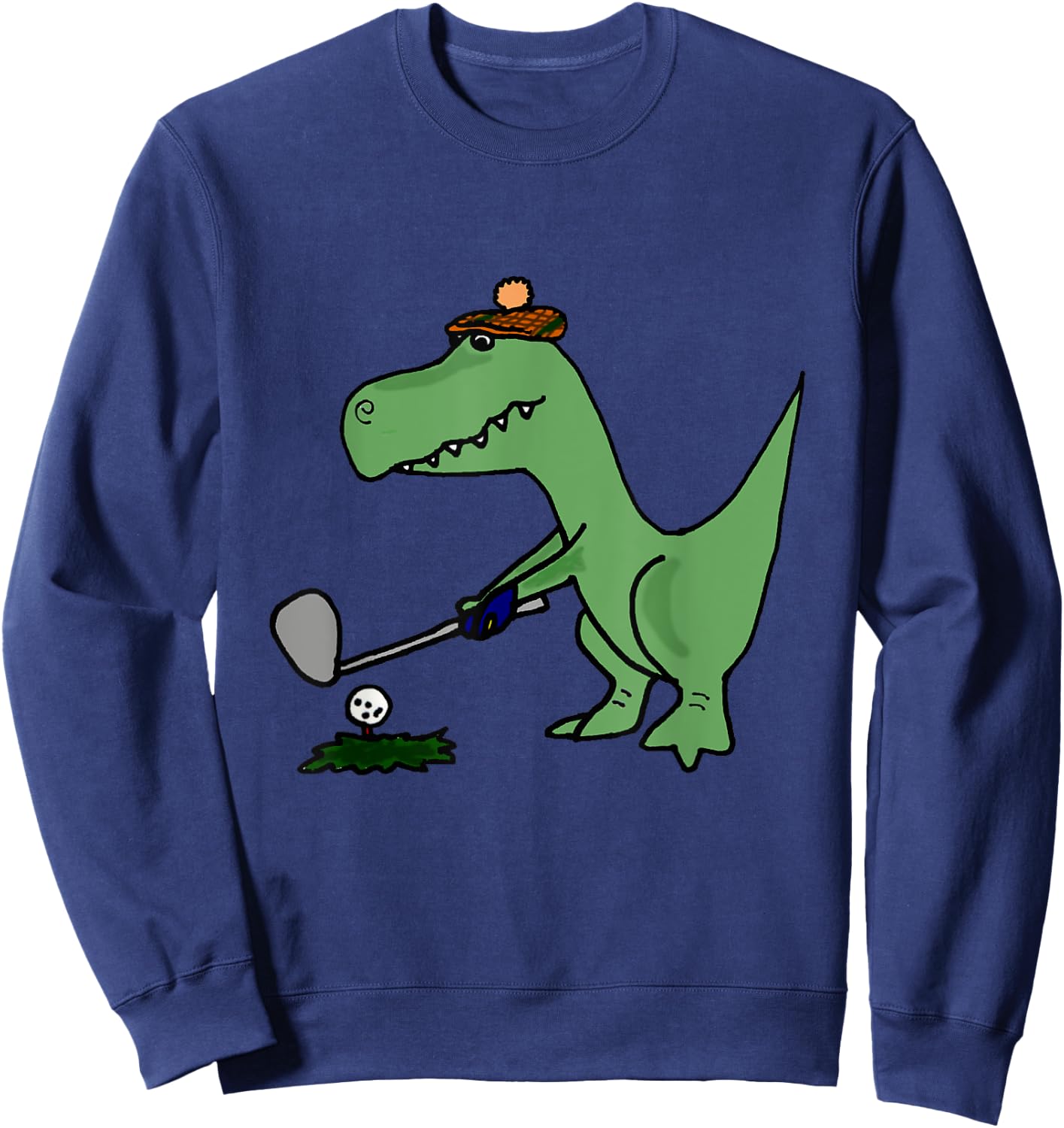 Smiletodaytees Funny T-Rex Dinosaur Playing Golf Sweatshirt - Sweatshirt | Navy