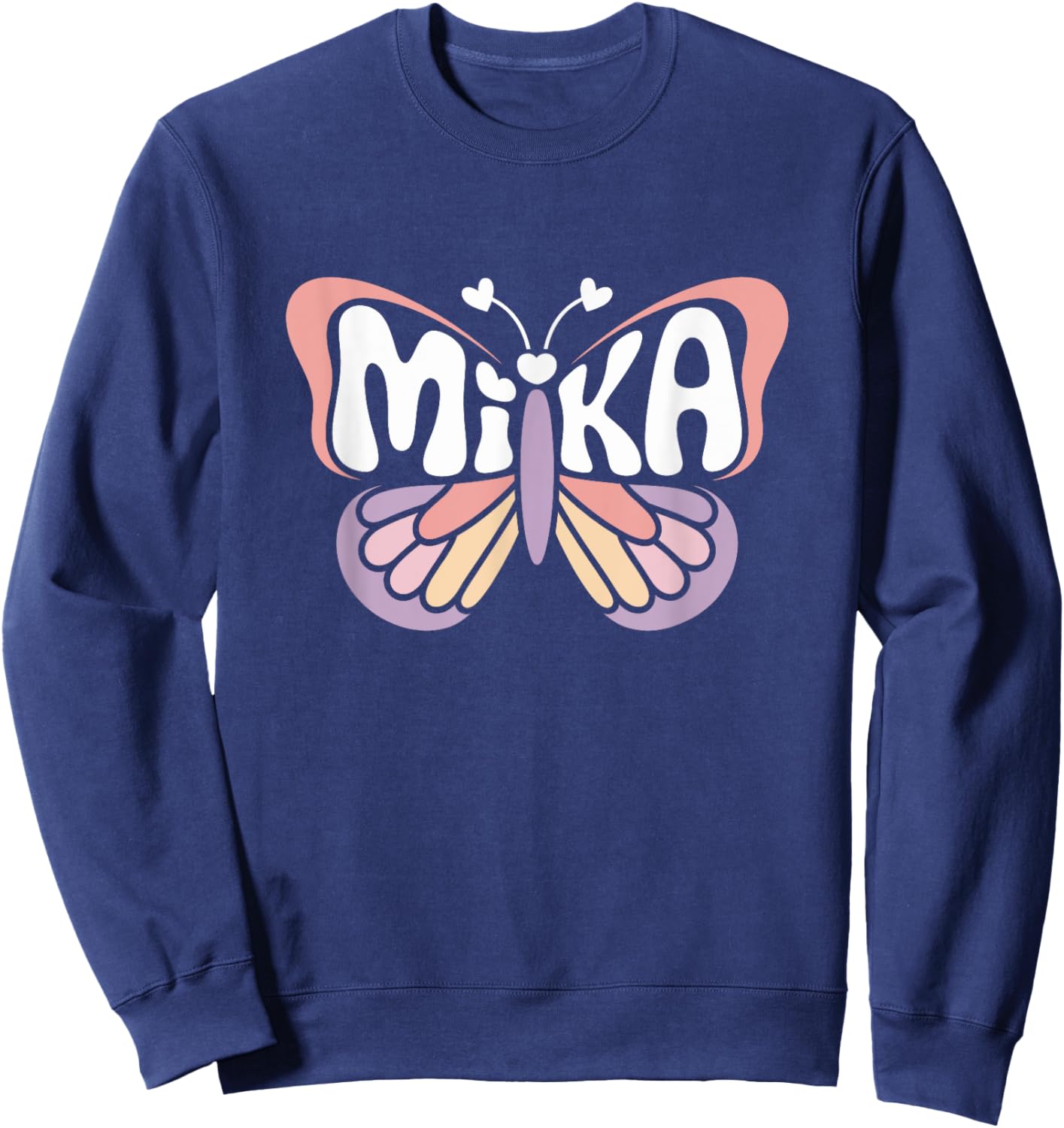 Mika Butterfly - Personalized Cute Name Word Art Sweatshirt - Sweatshirt | Navy