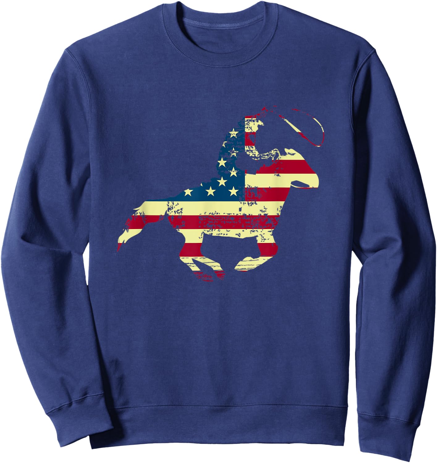 Rodeo Cowboy Lasso Wrangler USA Flag Patriotic 4th of July Sweatshirt - Sweatshirt | Navy