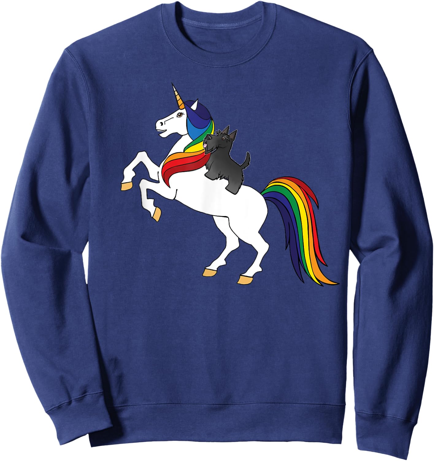 Cute Kid Girls Rainbow Unicorn Scottish Terrier Lover Sweatshirt - Sweatshirt | Navy
