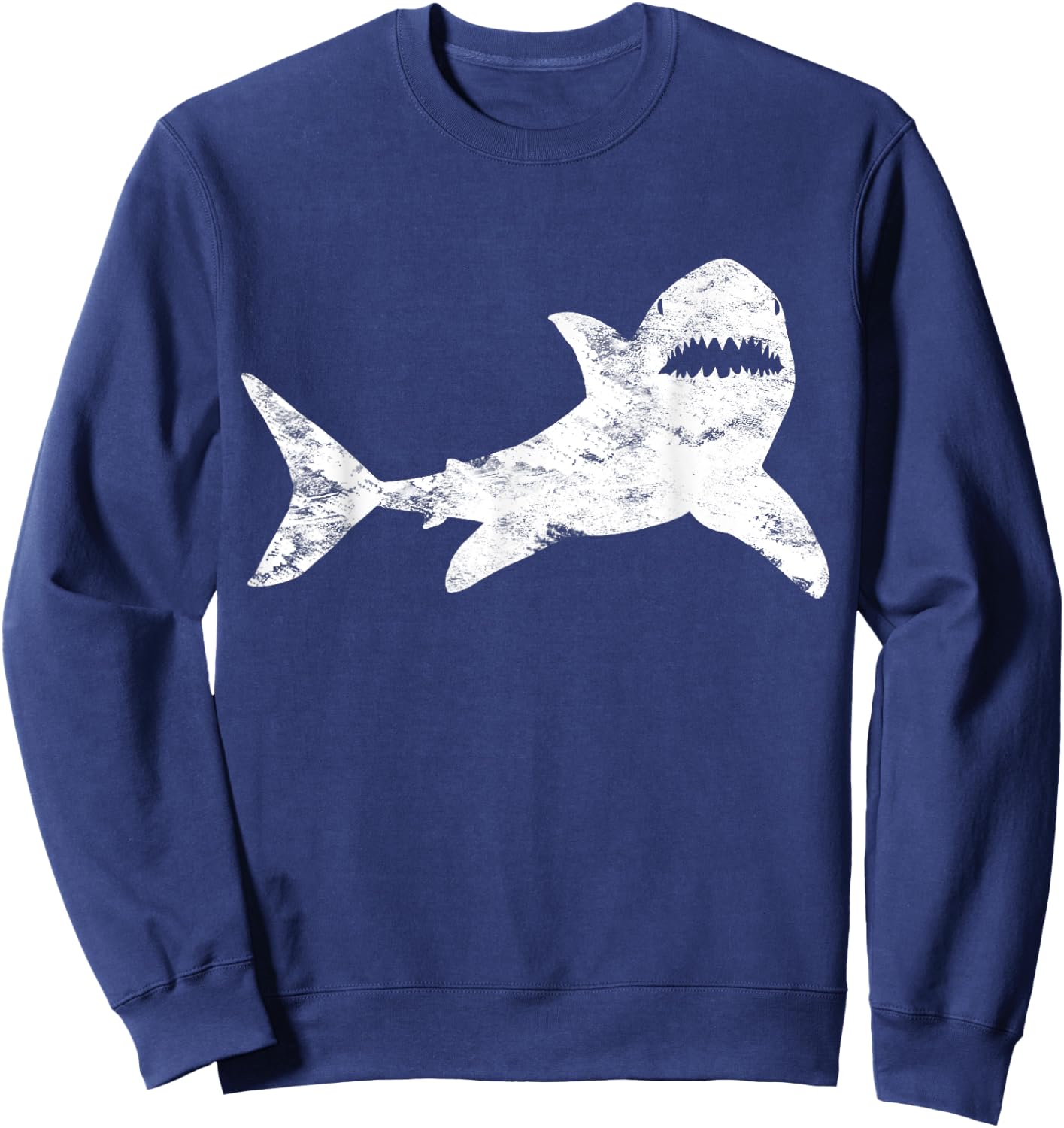 Shark Distressed Cool Vintage Shark Bite Sweatshirt - Sweatshirt | Navy