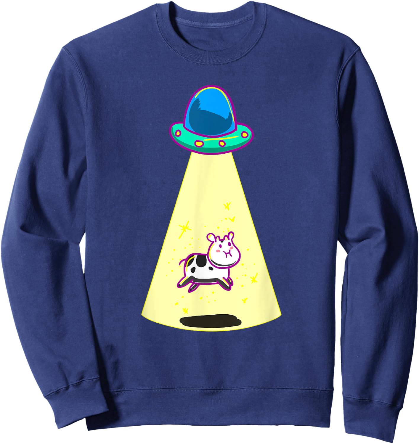 UFO Taking Cow Funny Galaxy Spaceship Alien Farm Animal Gift Sweatshirt - Sweatshirt | Navy