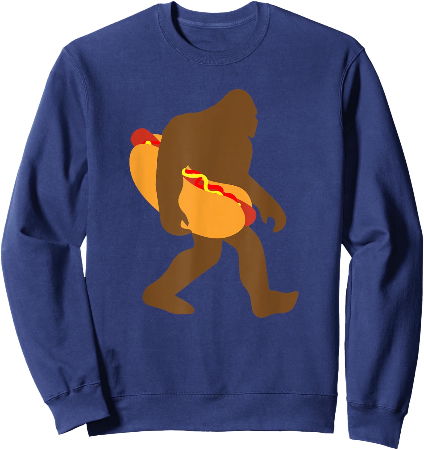 Funny Sasquatch Bigfoot Carrying Hotdog Women Sweatshirt - Sweatshirt | Navy