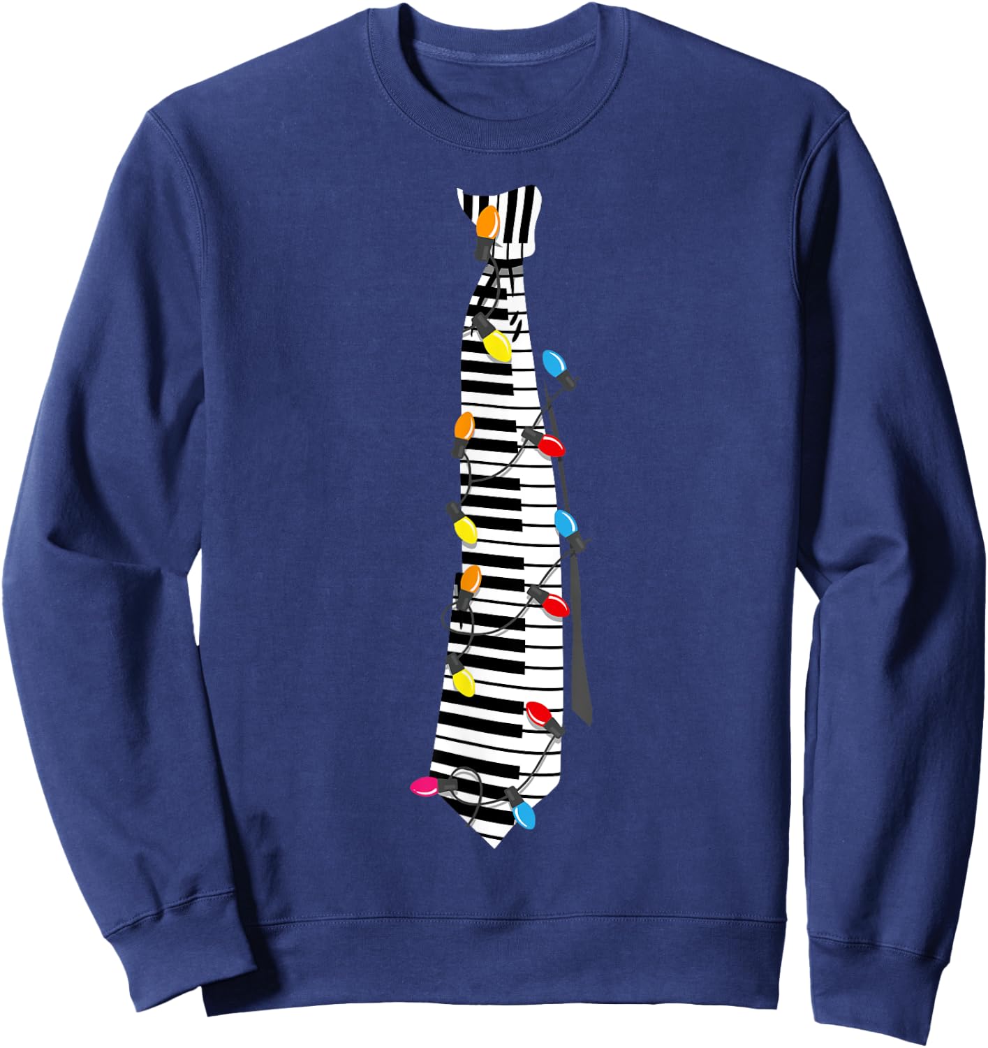 Piano Keyboard Tie with Christmas Lights - Festive Fun Sweatshirt - Sweatshirt | Navy