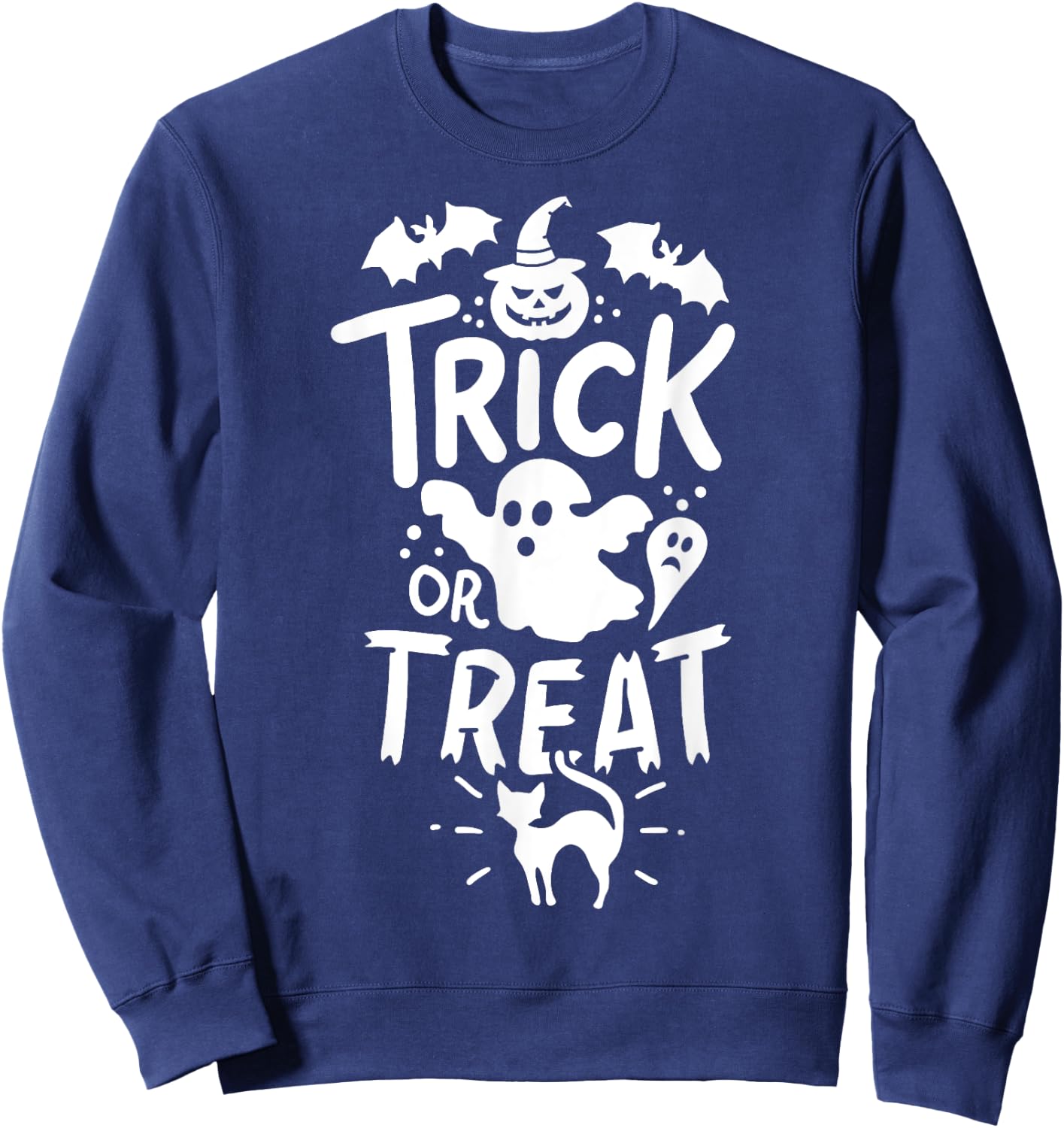 Halloween Trick Or Treat Bat Ghost Pumpkin Cat Women Kids Sweatshirt - Sweatshirt | Navy