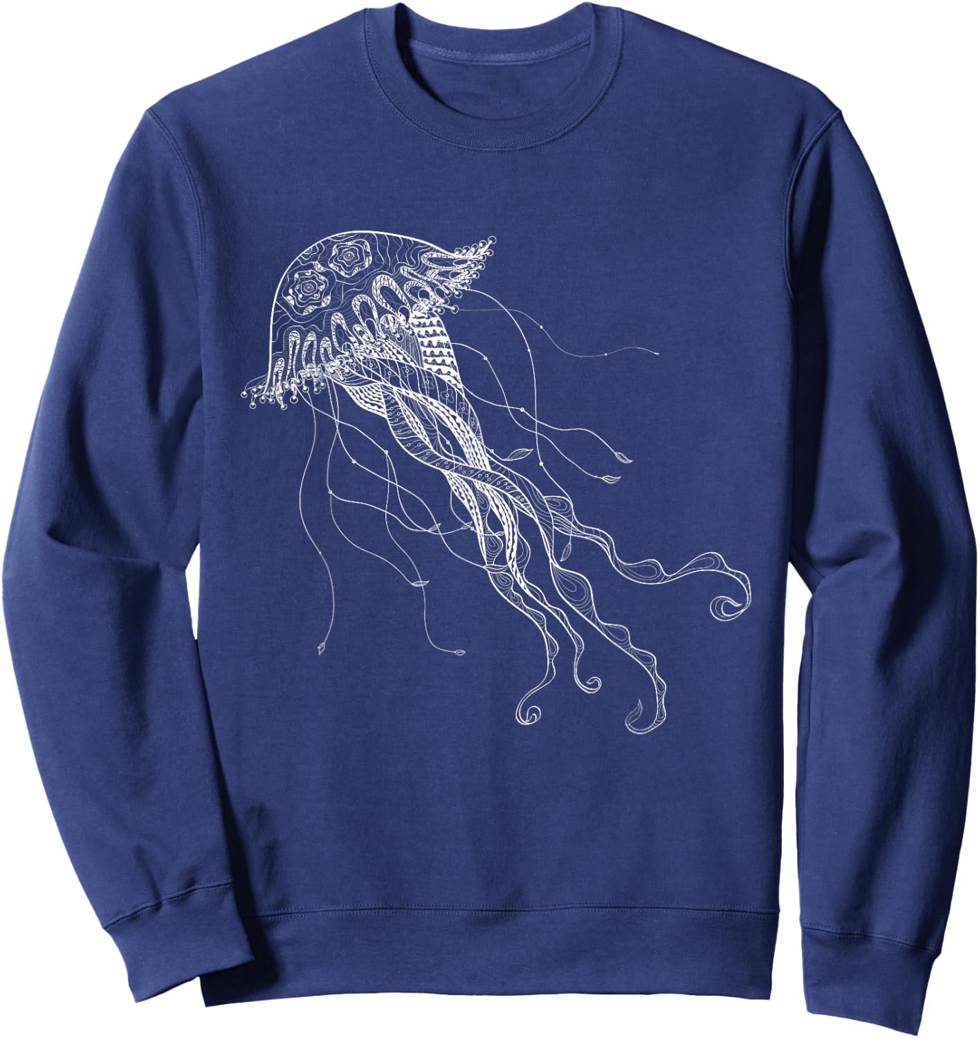 Lived In for Ocean Lovers Modern Jellyfish Graphic -Adults Blue Small Classic Fit Sweatshirt - Sweatshirt | Navy