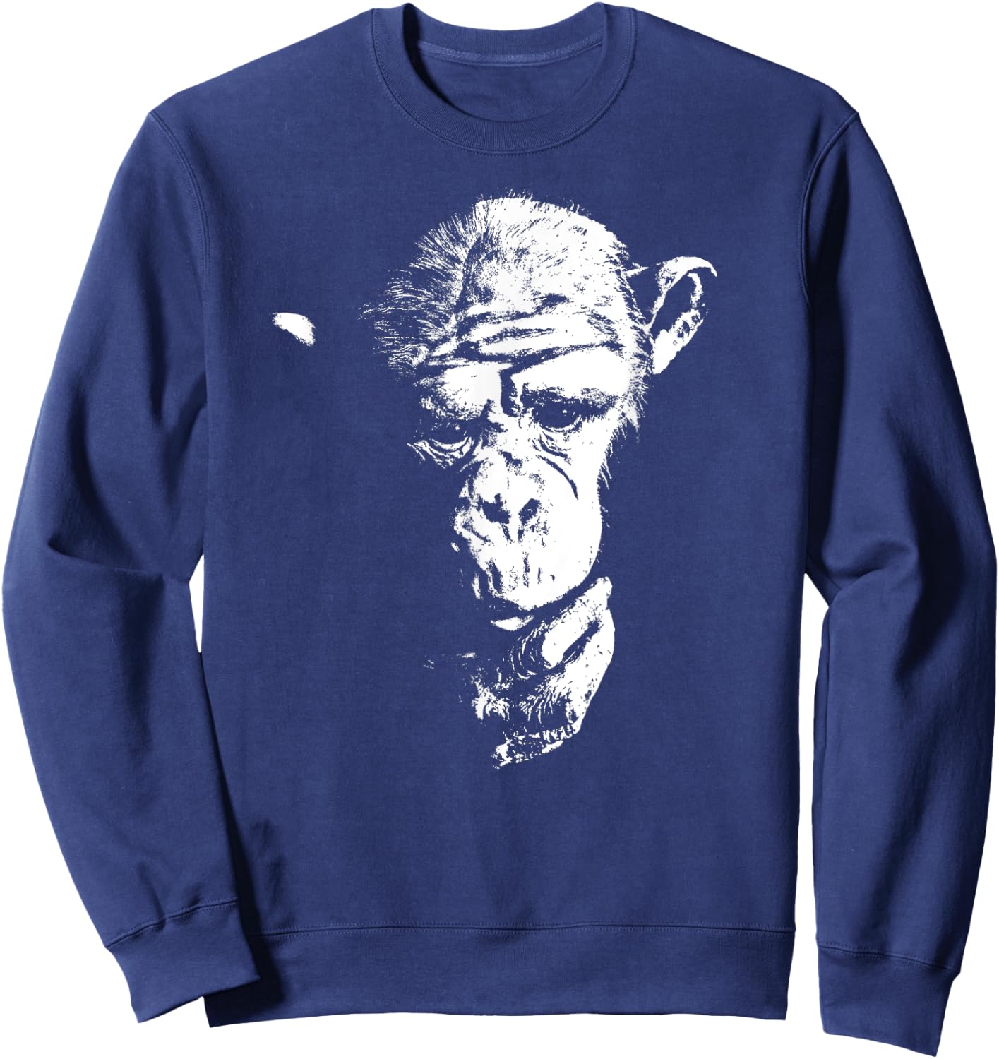 Chimpanzee T Shirt Thinking Monkey, Ape, Cool Chimp Sweatshirt - Sweatshirt | Navy