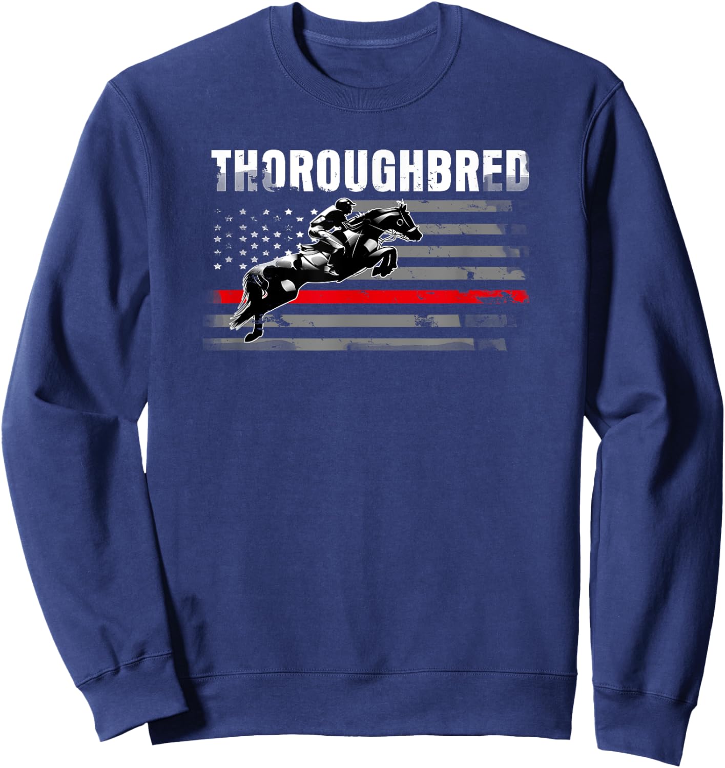 Thoroughbred Racing Horse American Flag Kids Men Sweatshirt - Sweatshirt | Navy