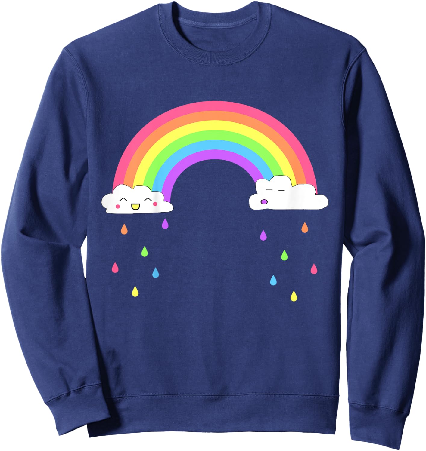 Kids Smiling Happy Rainbow Raining Clouds Cute for Girls Sweatshirt - Sweatshirt | Navy