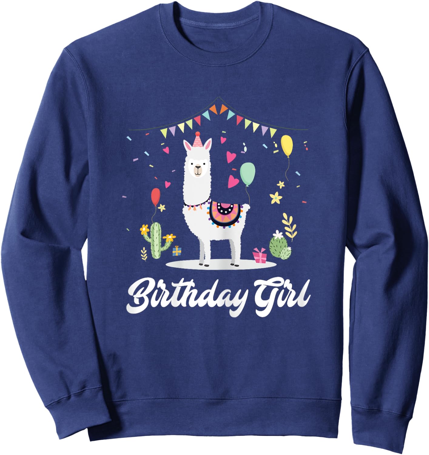 Cute Alpaca Llama Cactus Girls Birthday Party Animal Gift Sweatshirt - Sweatshirt | Navy