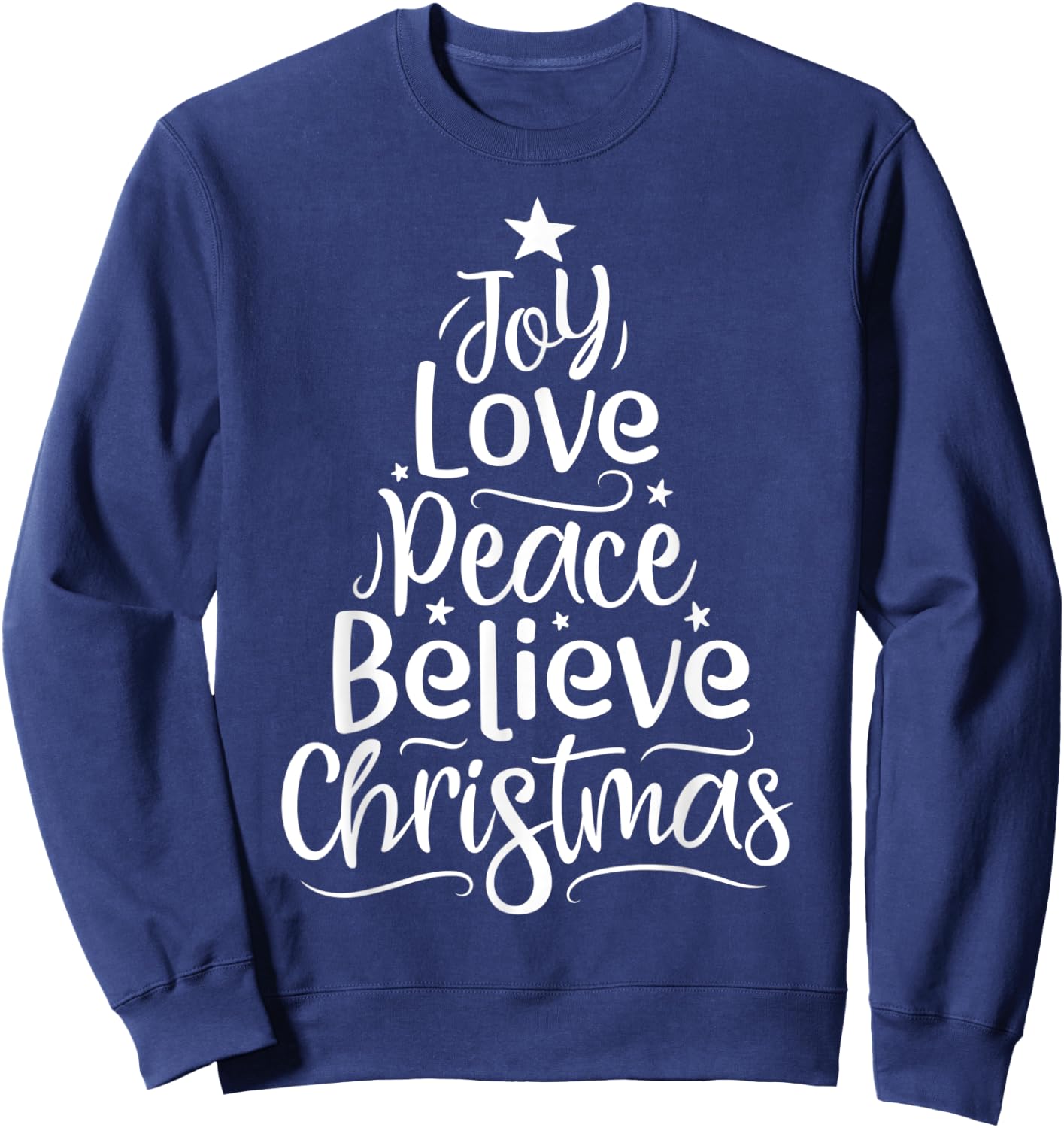 Joy Love Peace Believe Christmas Boys Kids Girls Xmas Tree Sweatshirt - Sweatshirt | Navy