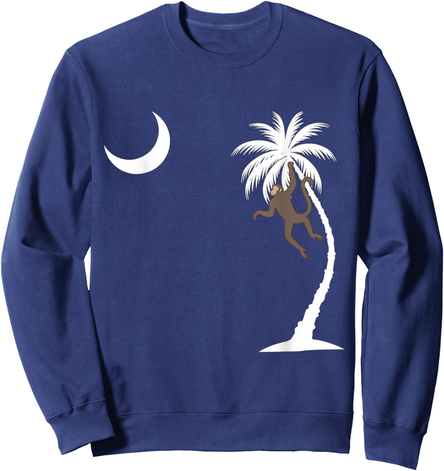 Monkey in a Palm Tree looking at a crescent moon SC Flag Sweatshirt - Sweatshirt | Navy
