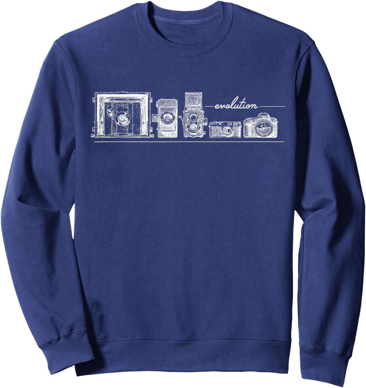 Funny Photography Shirt, Camera Evolution T Shirt Men Women Sweatshirt - Sweatshirt | Navy