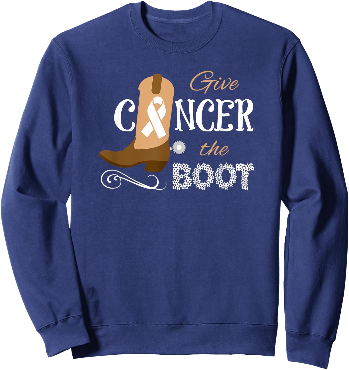 Give Cancer the Boot Kick Ribbon Pun Sweatshirt - Sweatshirt | Navy