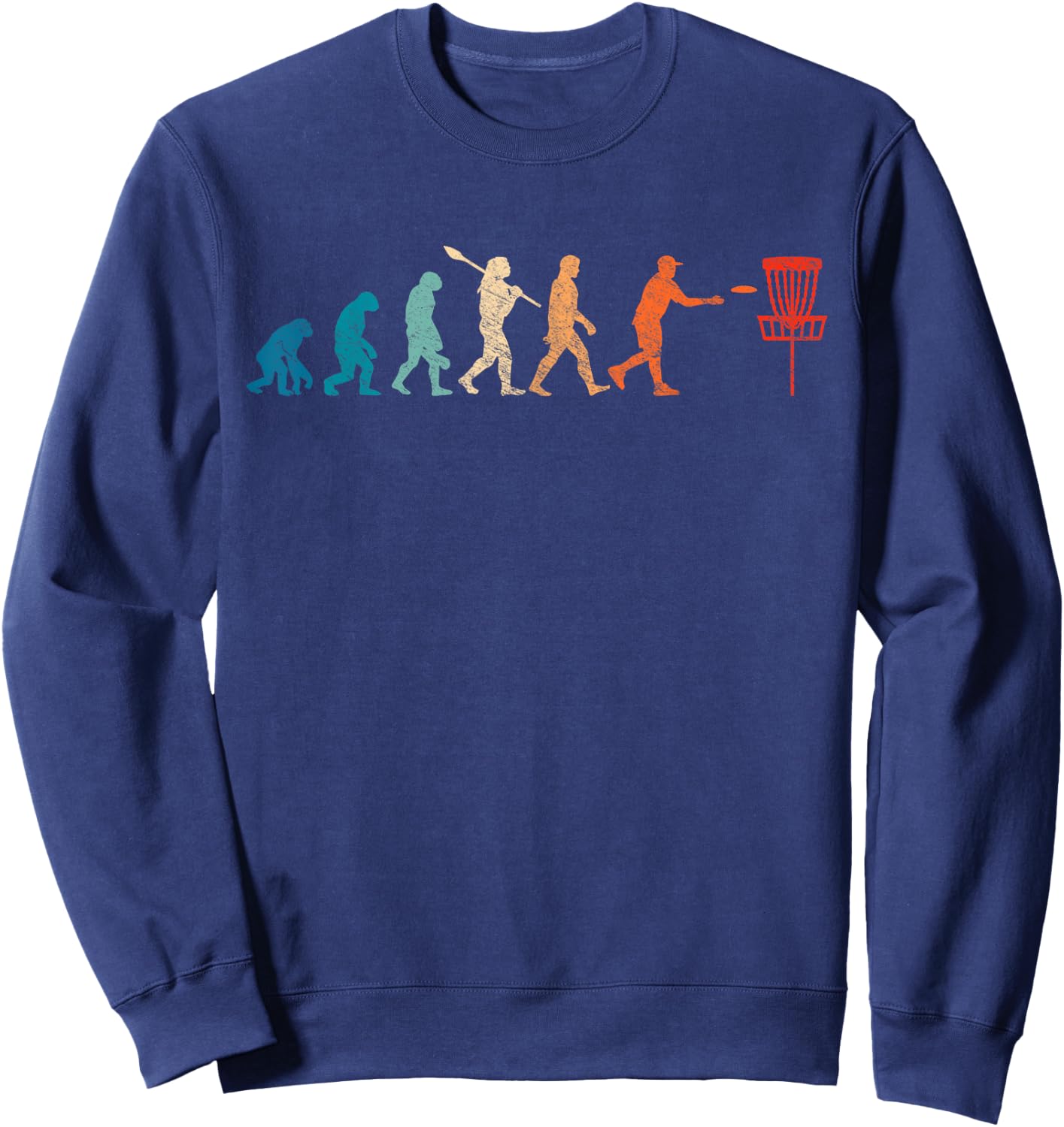 Vintage Evolution Disc Golf Funny Lucky Golfing Golf Lovers Sweatshirt - Sweatshirt | Navy