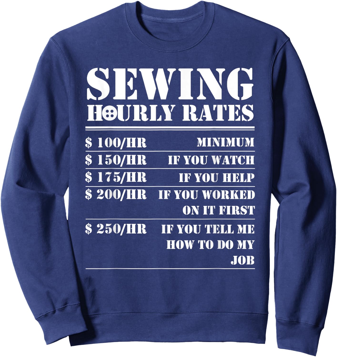 Sewing Hourly Rate Funny Sewer Labor Quilting Tailor Gifts Sweatshirt - Sweatshirt | Navy