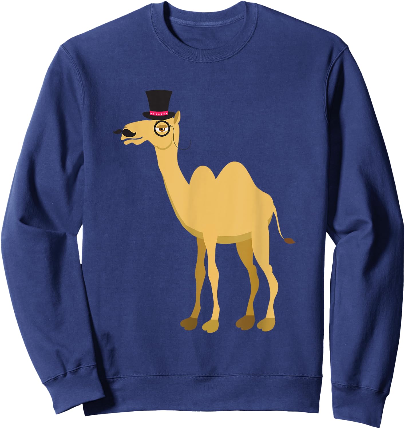Mr Camel With Curly Retro Moustache, Hat And Monocle Sweatshirt - Sweatshirt | Navy