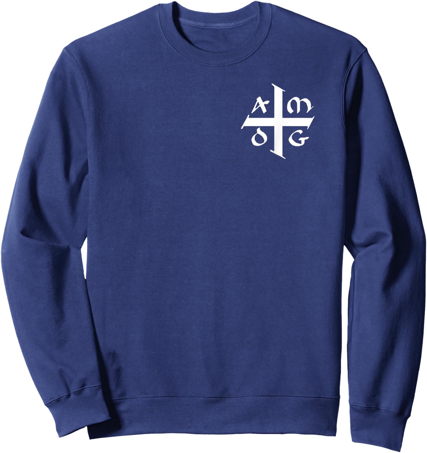 AMDG Ad Majorem Dei Gloriam - Small Jesuit Cross White Sweatshirt - Sweatshirt | Navy