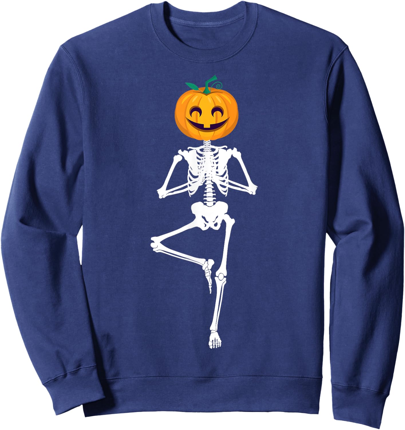 Halloween Pumpkin skeleton Yoga Zen Meditation Gift Sweatshirt - Sweatshirt | Navy