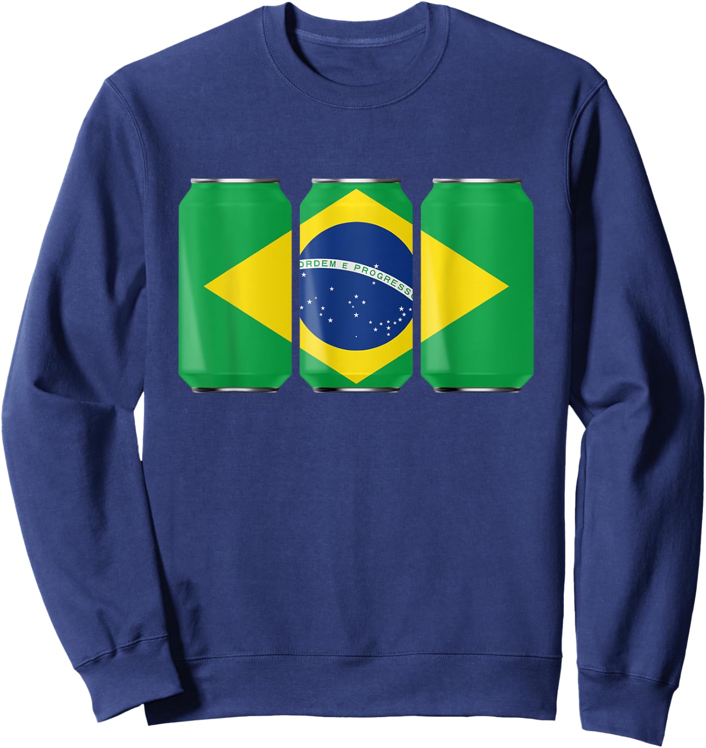 Patriotic Beer Cans Brazil w/ Brazilian Flag Men Sweatshirt - Sweatshirt | Navy