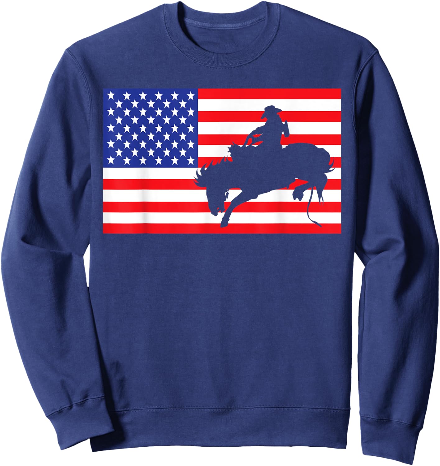 Rodeo USA American Flag Bull Rider Cow Cowboys 4th Of July Sweatshirt - Sweatshirt | Navy