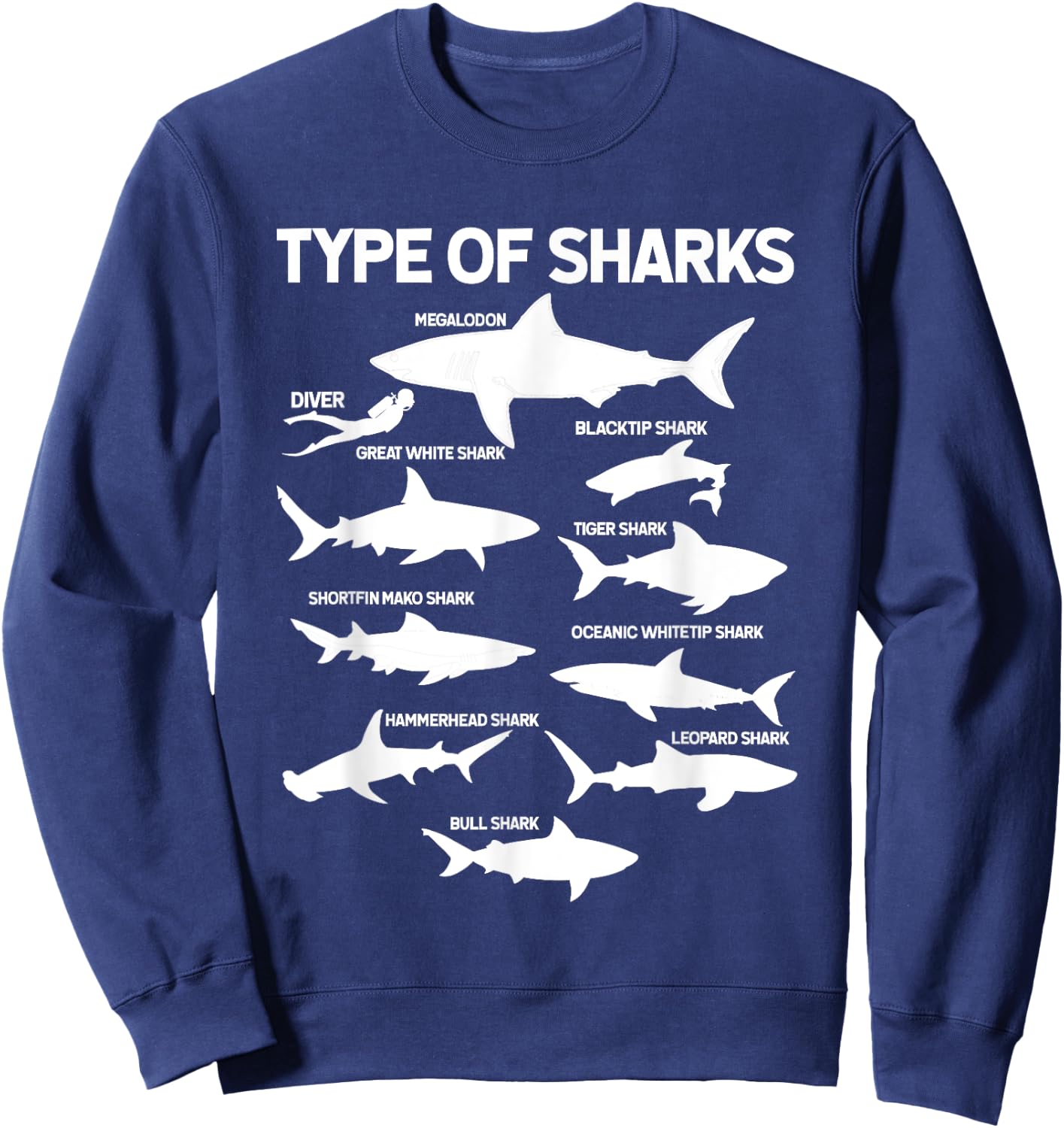9 Types Of Sharks Ocean Sea Shark Lovers Gifts Women Sweatshirt - Sweatshirt | Navy