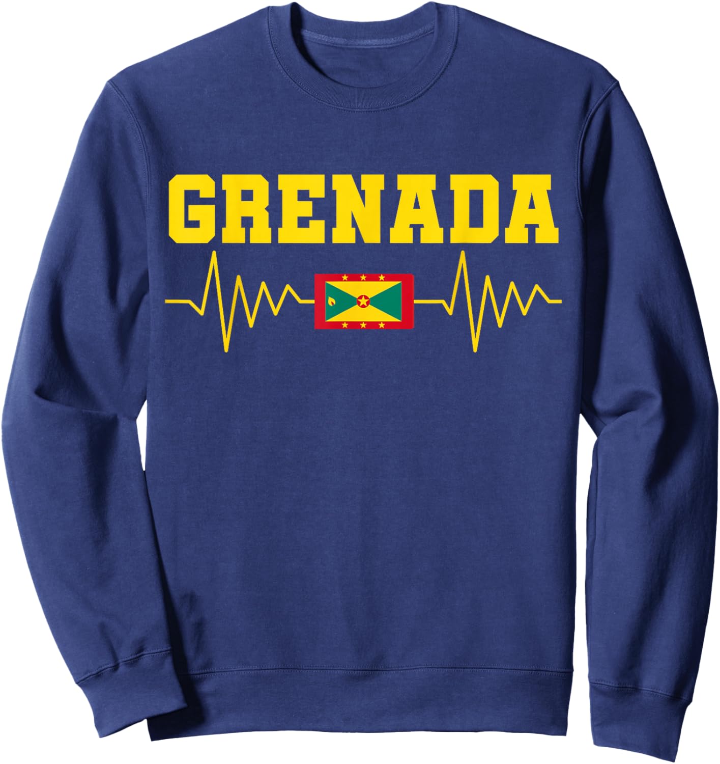 Grenada Flag with Heartbeat, Grenadian Flag, Grenada Sweatshirt - Sweatshirt | Navy