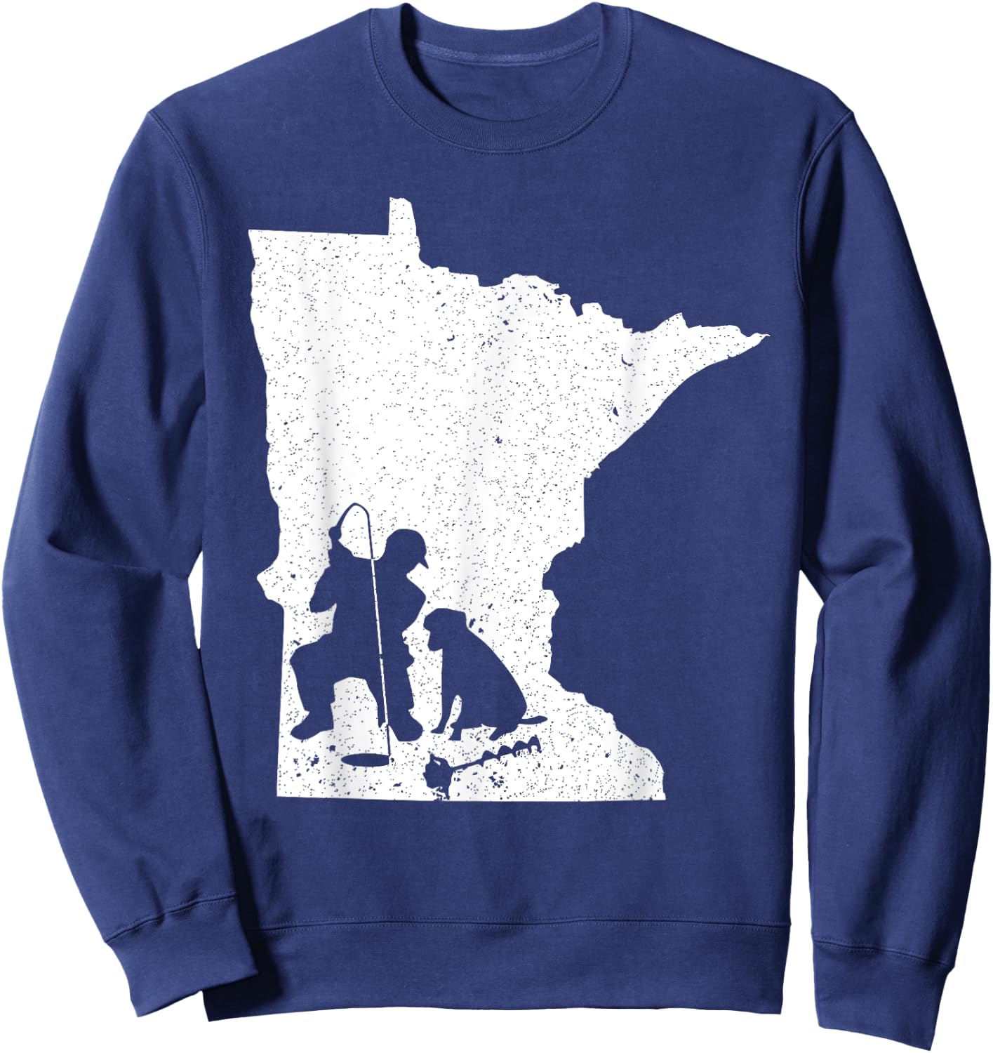 Vintage Minnesota Ice Fishing & Dog Dad Gift Men Women Girls Kids Sweatshirt - Sweatshirt | Navy