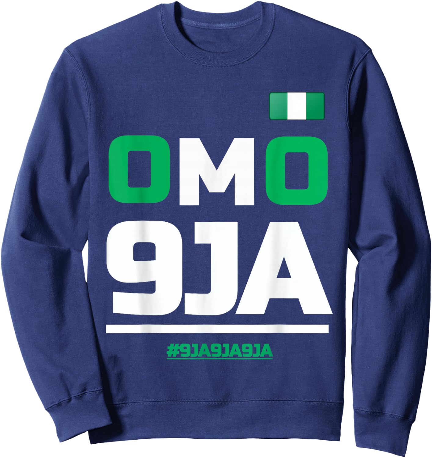 OMO 9JA with Nigeria Flag in Heart, Nigerian Sweatshirt - Sweatshirt | Navy