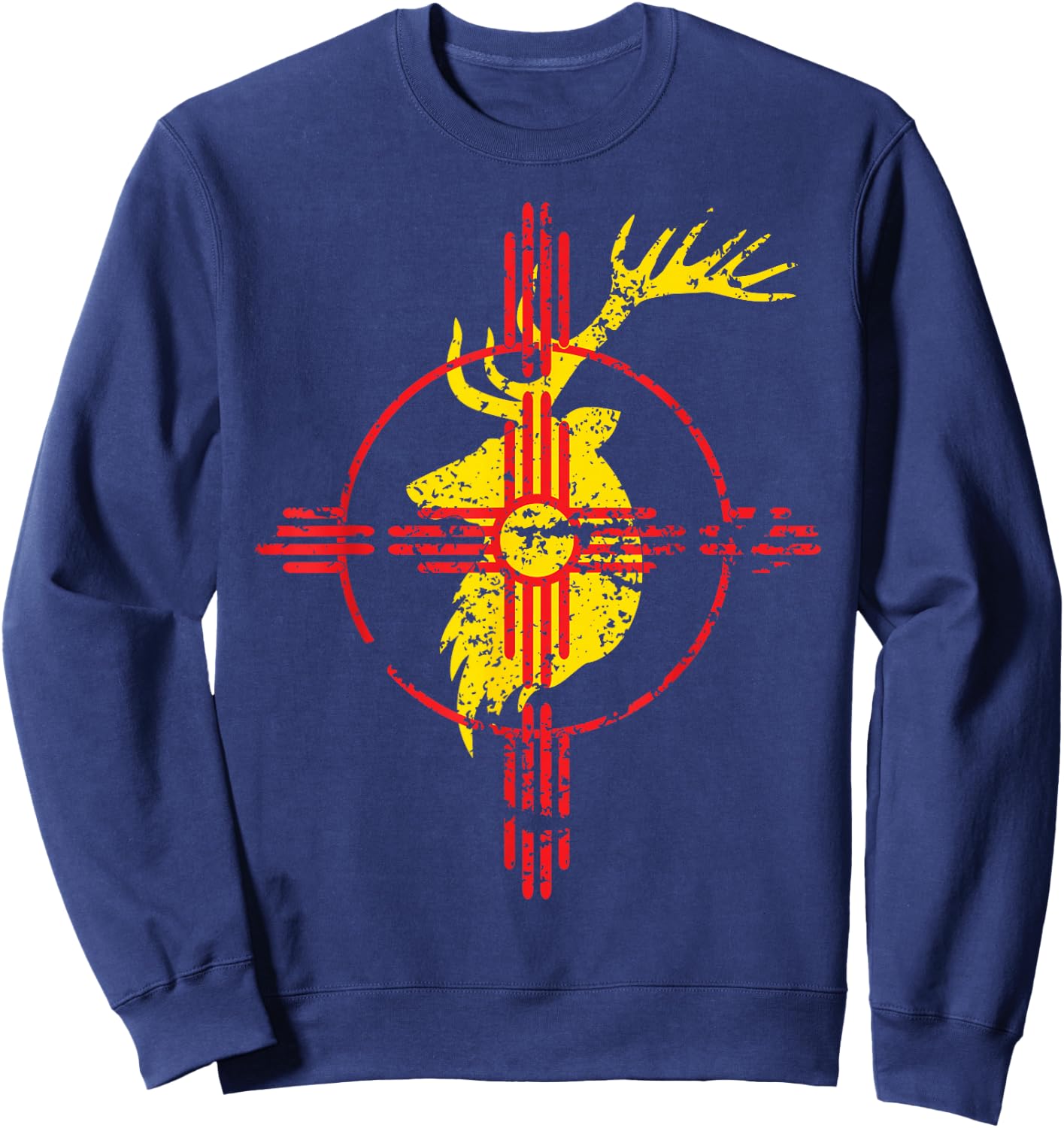 New Mexico State Flag Elk Hunting Zia Symbol Design Sweatshirt - Sweatshirt | Navy