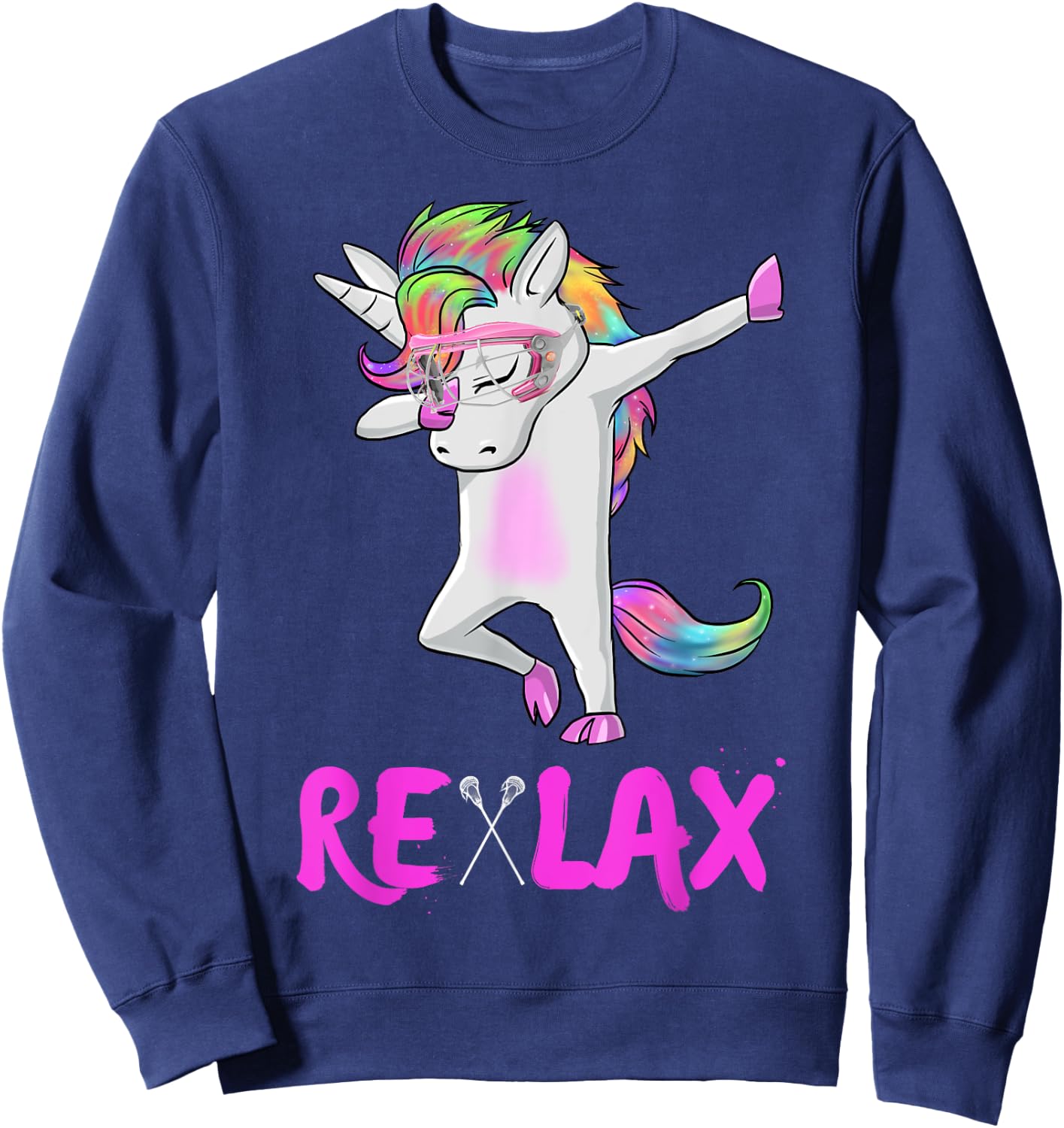 reLAX unicorn dab youth lacrosse Lacrosse funny Sweatshirt - Sweatshirt | Navy