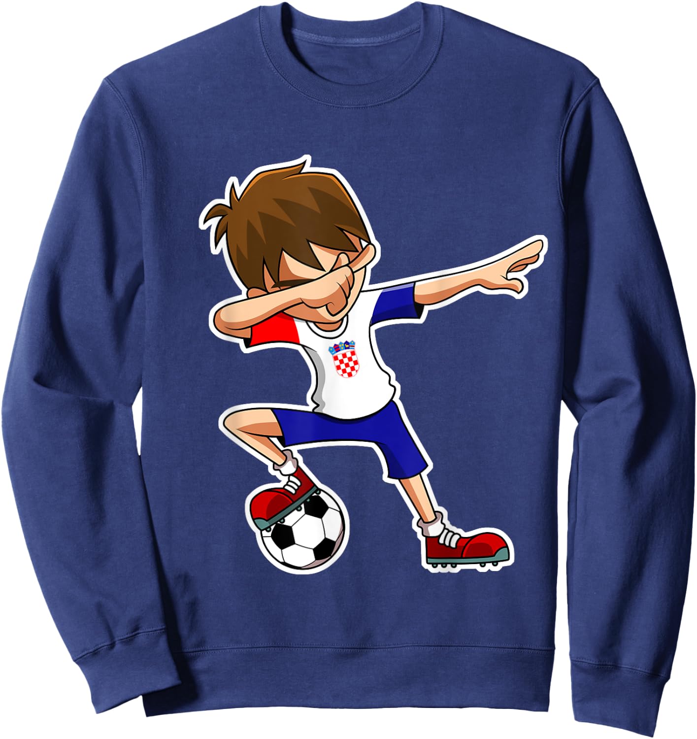 Dabbing Soccer Boy Croatia Jersey, Croatian Kids Dab Gifts Sweatshirt - Sweatshirt | Navy