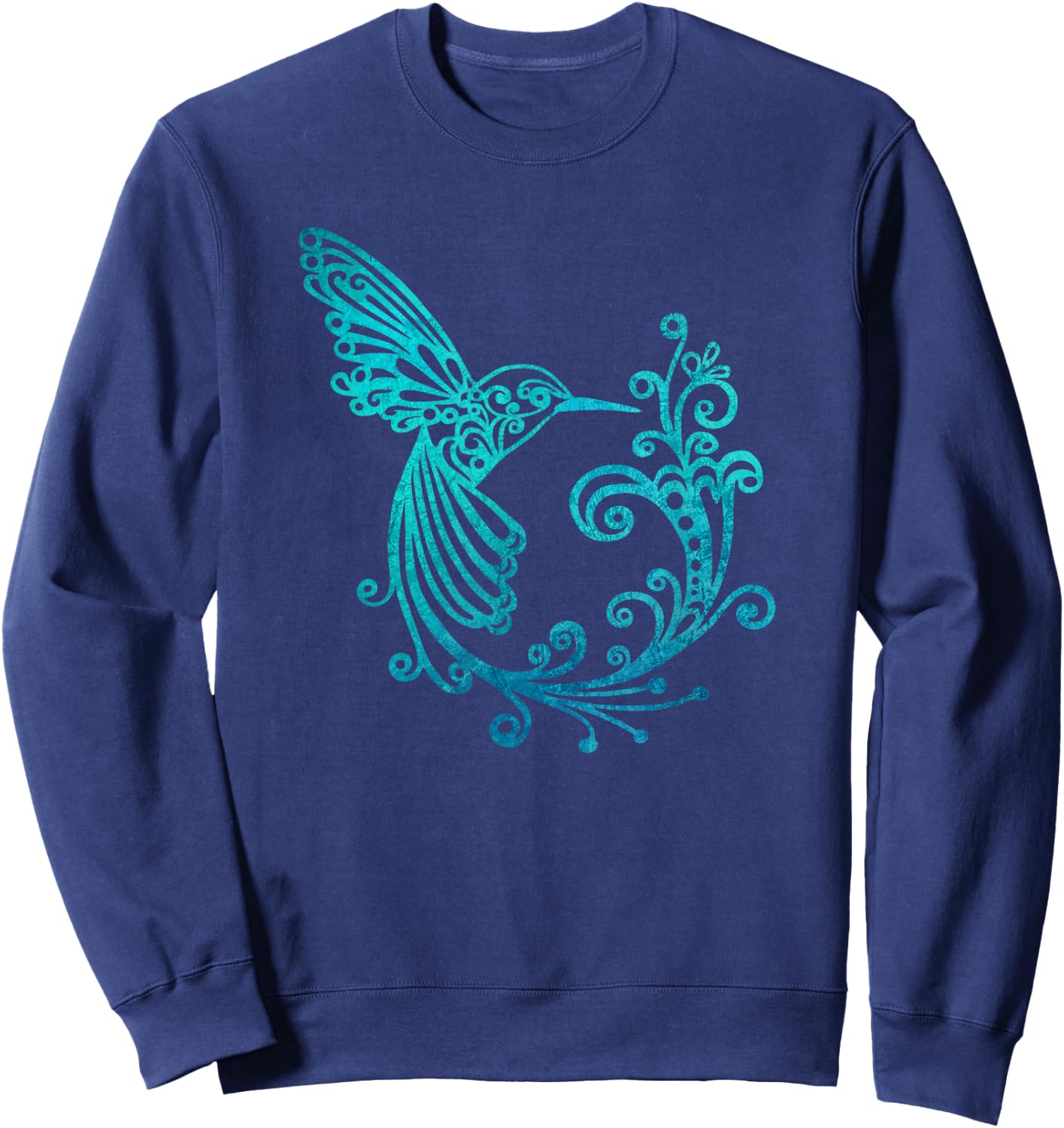 Blue Watercolor Stylized Hummingbird Bird Graphic Sweatshirt - Sweatshirt | Navy