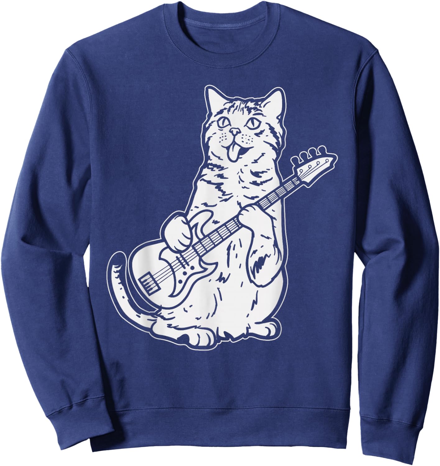 Cat Playing Bass Guitar Musician Animal Pet Music Lover Gift Sweatshirt - Sweatshirt | Navy