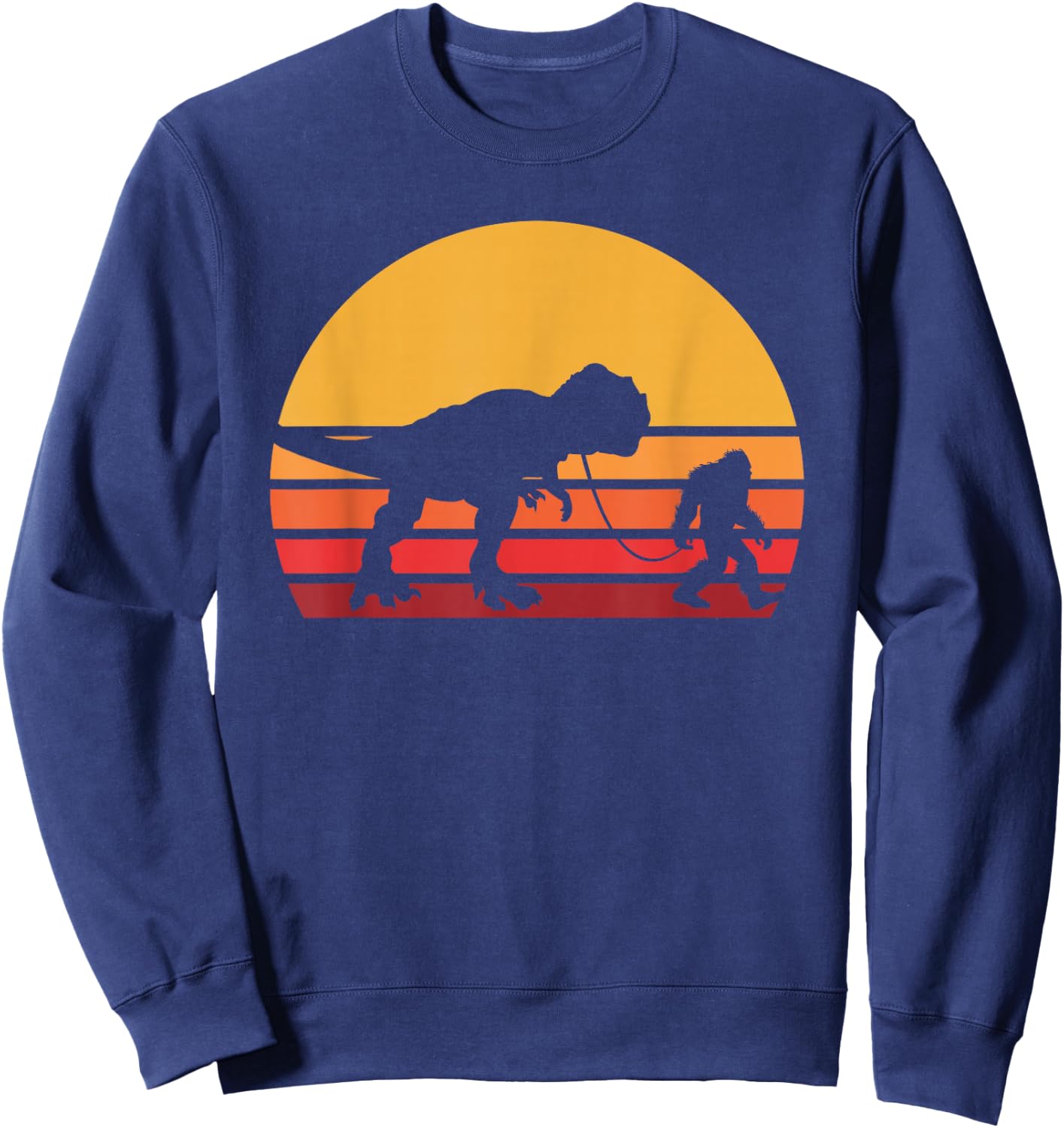 Bigfoot Walking Dinosaur Shirt, Sasquatch T Rex Walker Sweatshirt - Sweatshirt | Navy