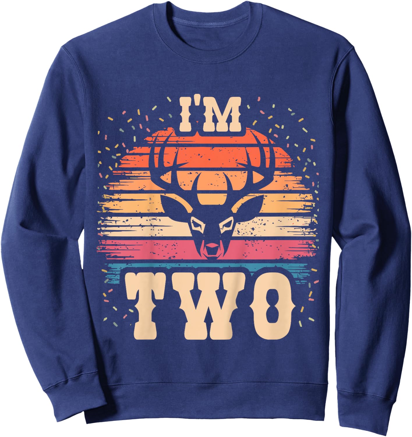 Kids Elk 2 Year Old Birthday Boy Girl 2nd Deer Birthday Sweatshirt - Sweatshirt | Navy