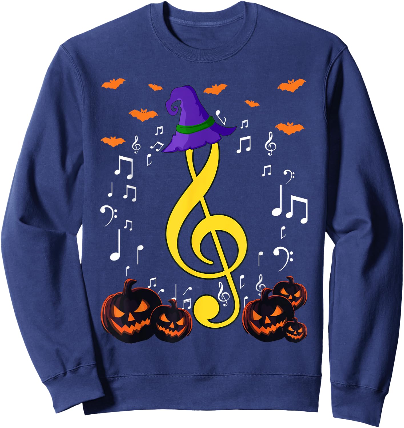 Music Note Pumpkin Fall Music Teacher Halloween Costume Sweatshirt - Sweatshirt | Navy