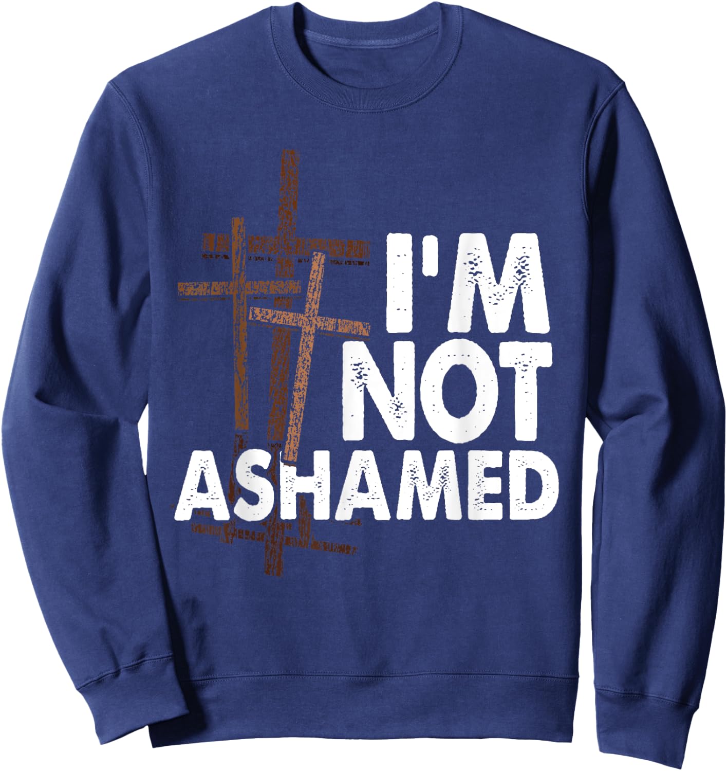 I'm Not Ashamed Shirt with Crosses Graphic- Distressed Print Sweatshirt - Sweatshirt | Navy