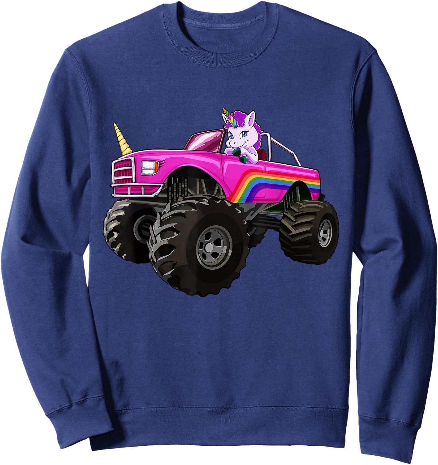 Monster Truck Unicorn T Shirt Women Kids Girl Party Gift Sweatshirt - Sweatshirt | Navy