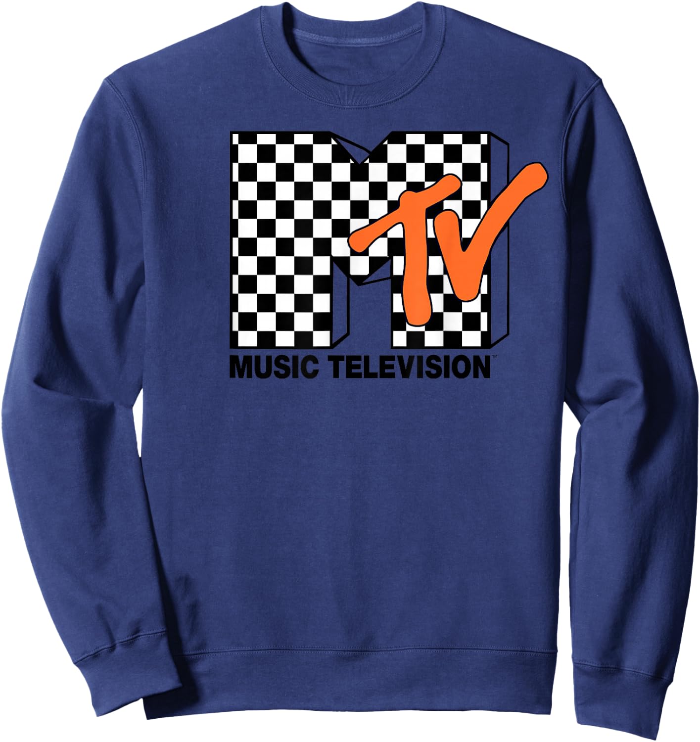 MTV Logo Checkers Style Graphic Sweatshirt - Sweatshirt | Navy