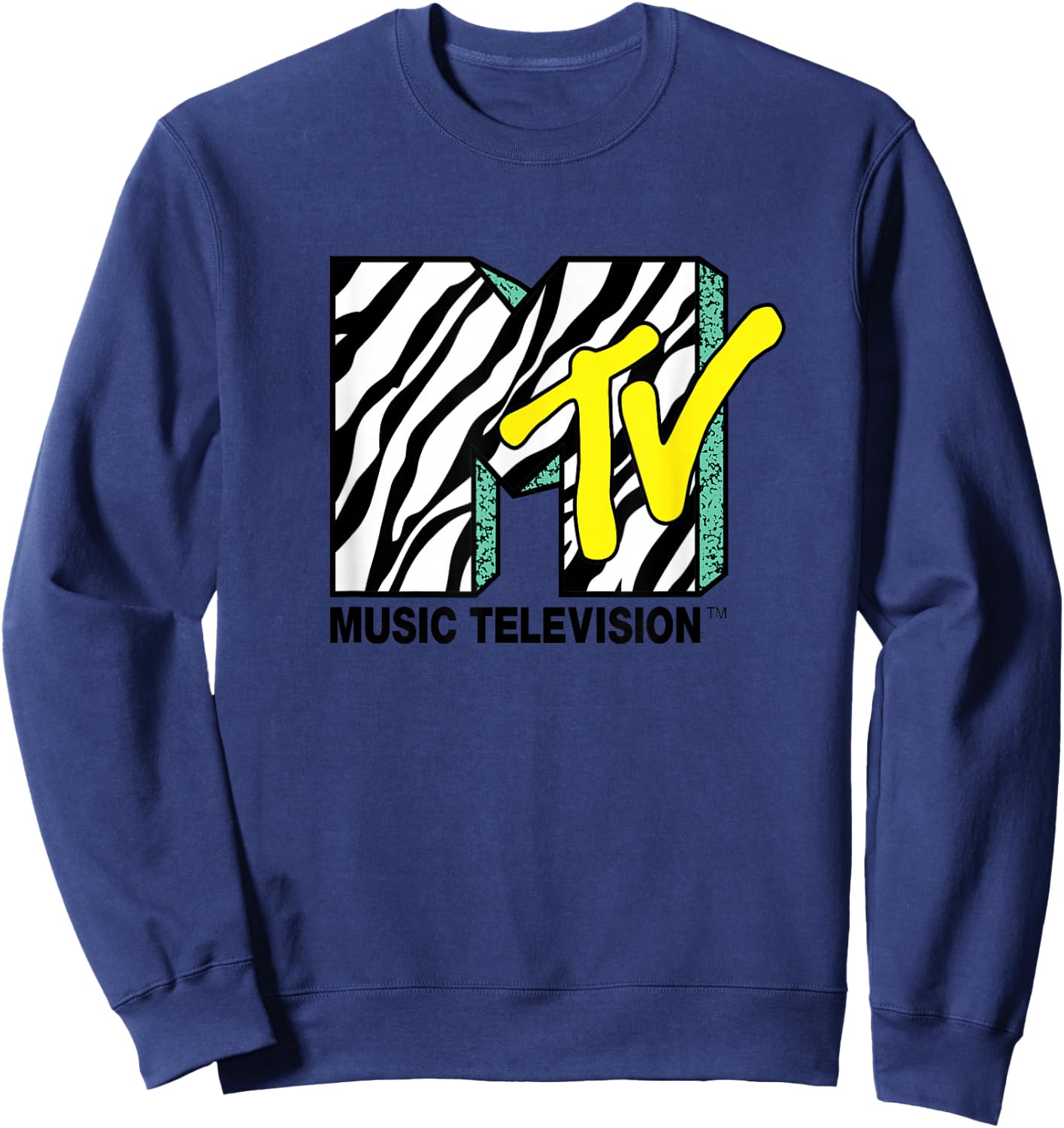 Mtv Logo With Zebra Treatment With Yellow Color Fill Sweatshirt - Sweatshirt | Navy