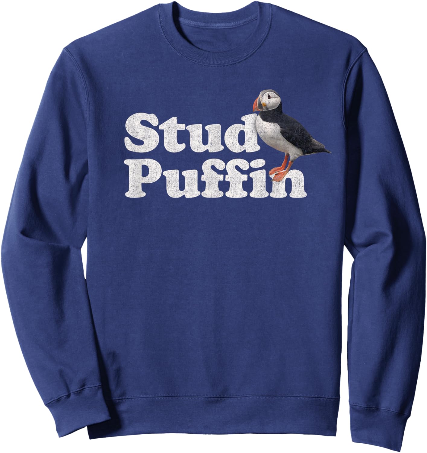 Stud Puffin - Retro Vintage Style - Black - -Adults - Short Sleeve - Classic Fit - Cotton Blend - Small Sweatshirt - Sweatshirt | Navy